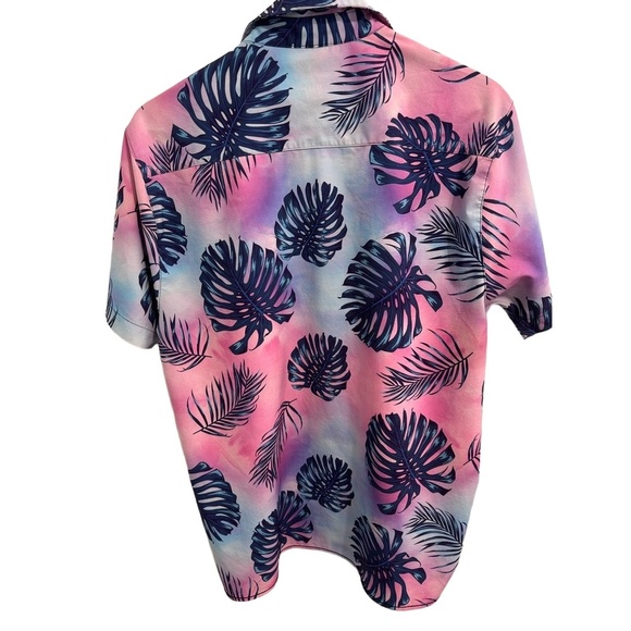Good Vibes Tropical Palm Leaf Button-Up Shirt Men’s L – Stretch Polyester Retro - Picture 3 of 8